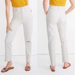 Madewell The Petite Momjean in Tile White: Ripped Edition